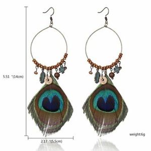 Boho Peacock Feather Dream Catcher Earring